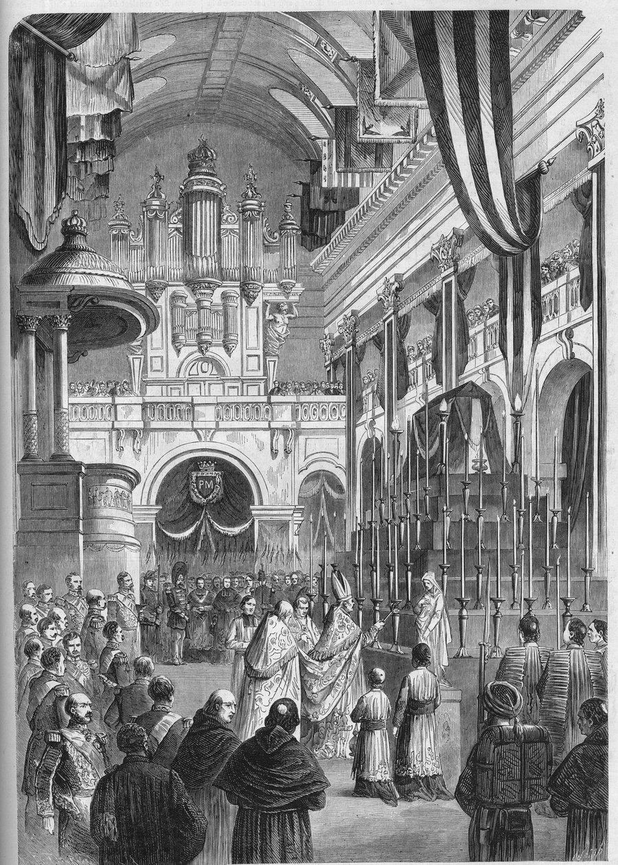 Begravning av Marechal Pelissier (1794-1864), hertig av Malakoff: berömd begravningsgudstjänst i Invalides kyrka, 9 juni av French School