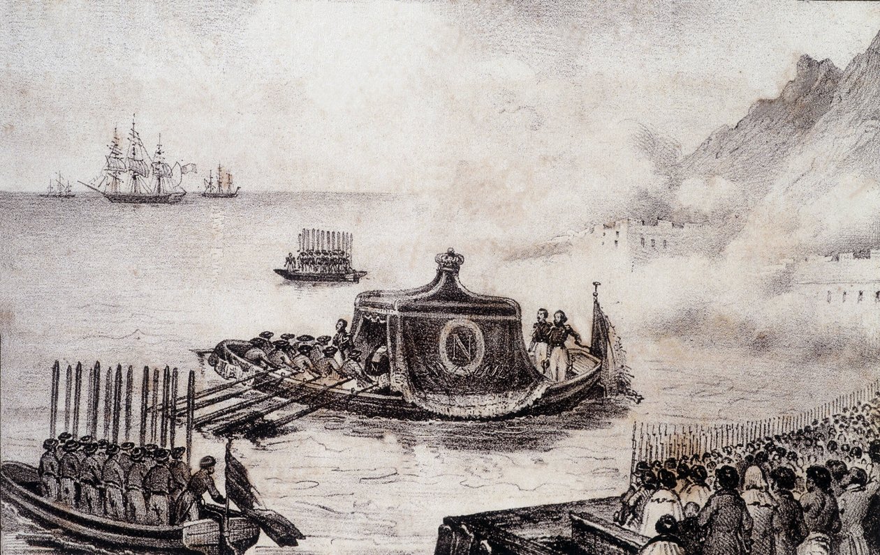 Begravning av Napoleon I: avgång från St. Helena - teckning av Levilly, i "" Historisk målning av Napoleons begravning"" av M. St Maurice, ca. 1851. av French School