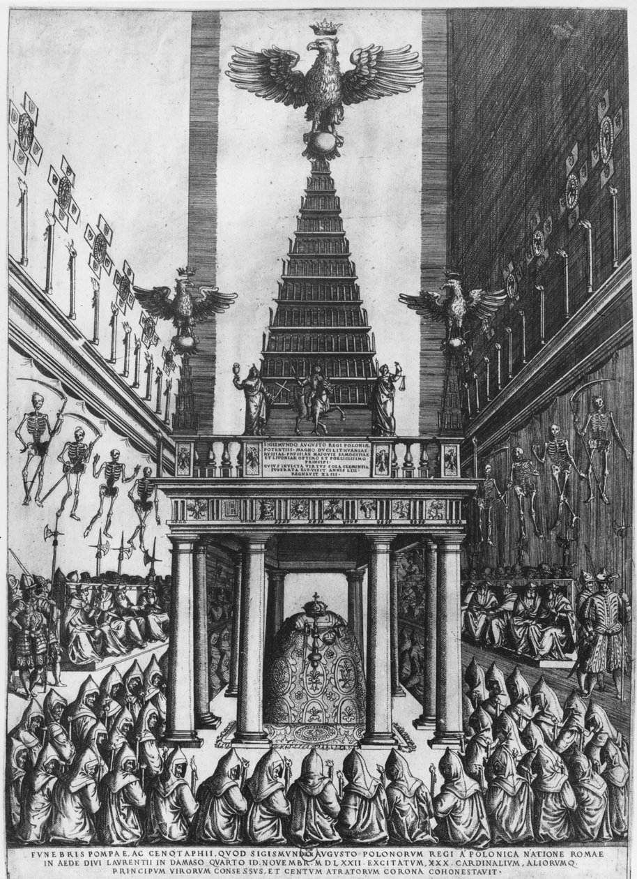 Begravning av Sigismund II Augustus, kung av Polen och storhertig av Litauen i Rom, 1572 av French School