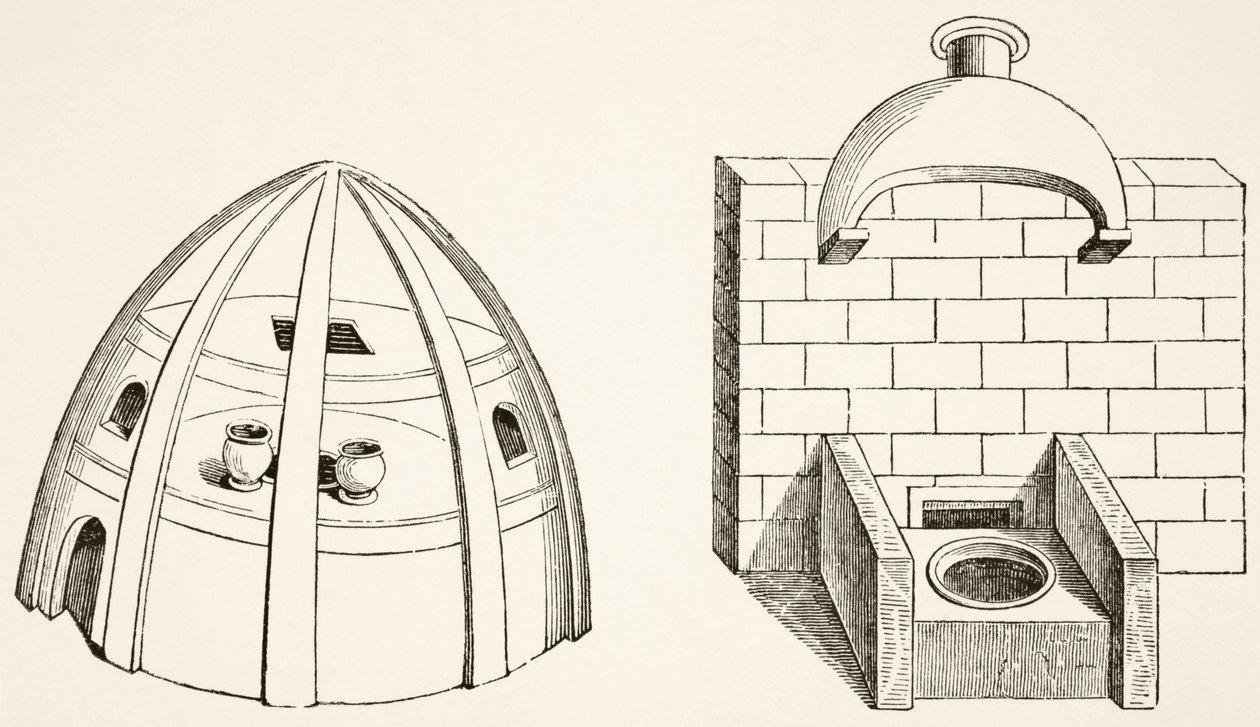 Ugnar, som användes av vetenskapsmän och alkemister under medeltiden, från Science and Literature in the Middle Ages av Paul Lacroix (1806-84) publicerad London 1878 av French School