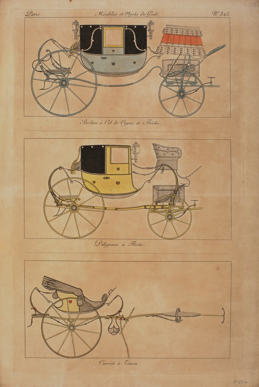 Möbler och smakföremål (färgad gravyr) av French School
