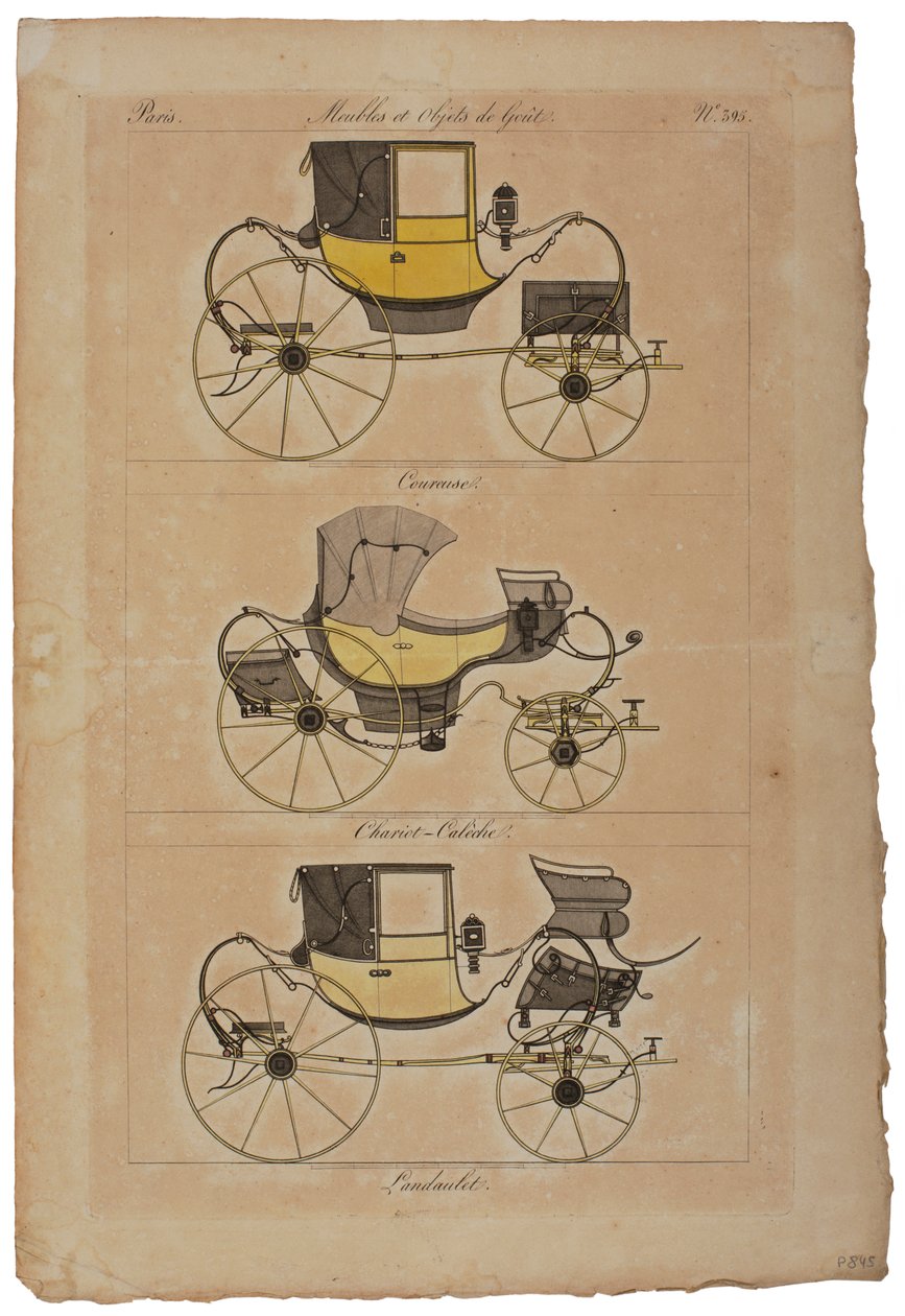 Möbler och smakföremål, nr 32, Phaeton Simple (färgad gravyr) av French School