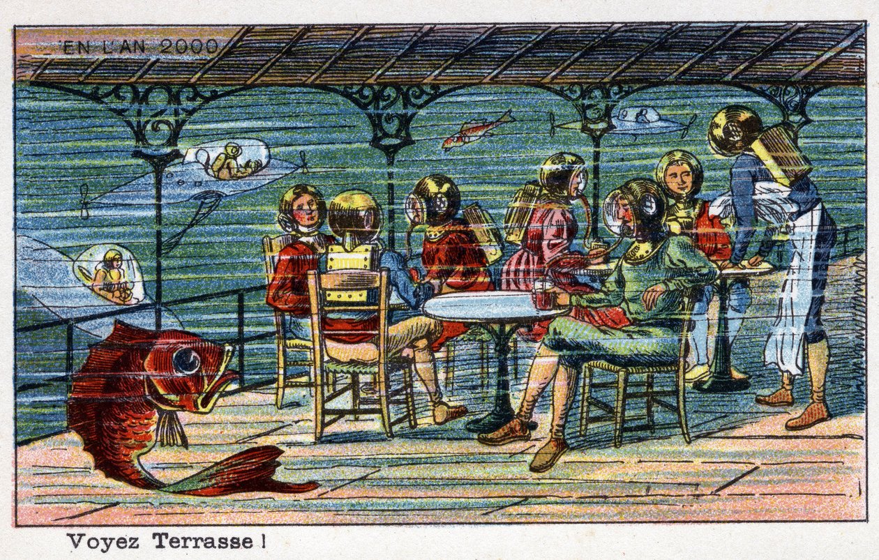 Futuredays: A Nineteenth Century Vision of the Year 2000 - Serie "" År 2000": Se terrass (under havet). Kromolitografi av Villemard av French School