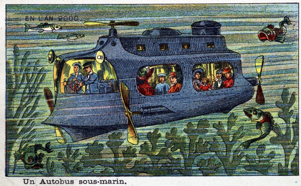 Futuredays: A Nineteenth Century Vision of the Year 2000 Series: A Underwater Bus. Kromolitografi av Villemard av French School