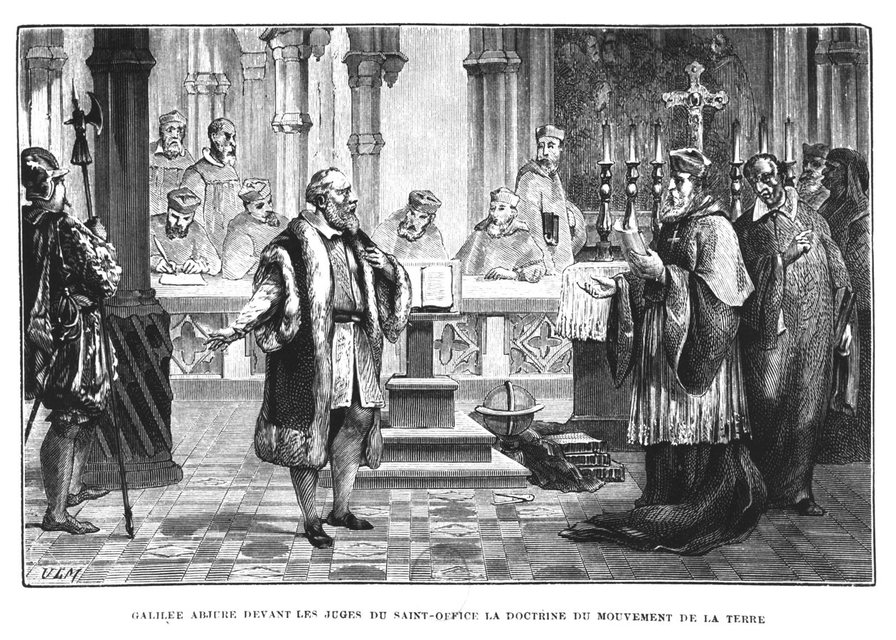 Galileo (1564-1642) drar tillbaka sin teori om jordens rörelse inför domarna i det heliga ämbetet av French School