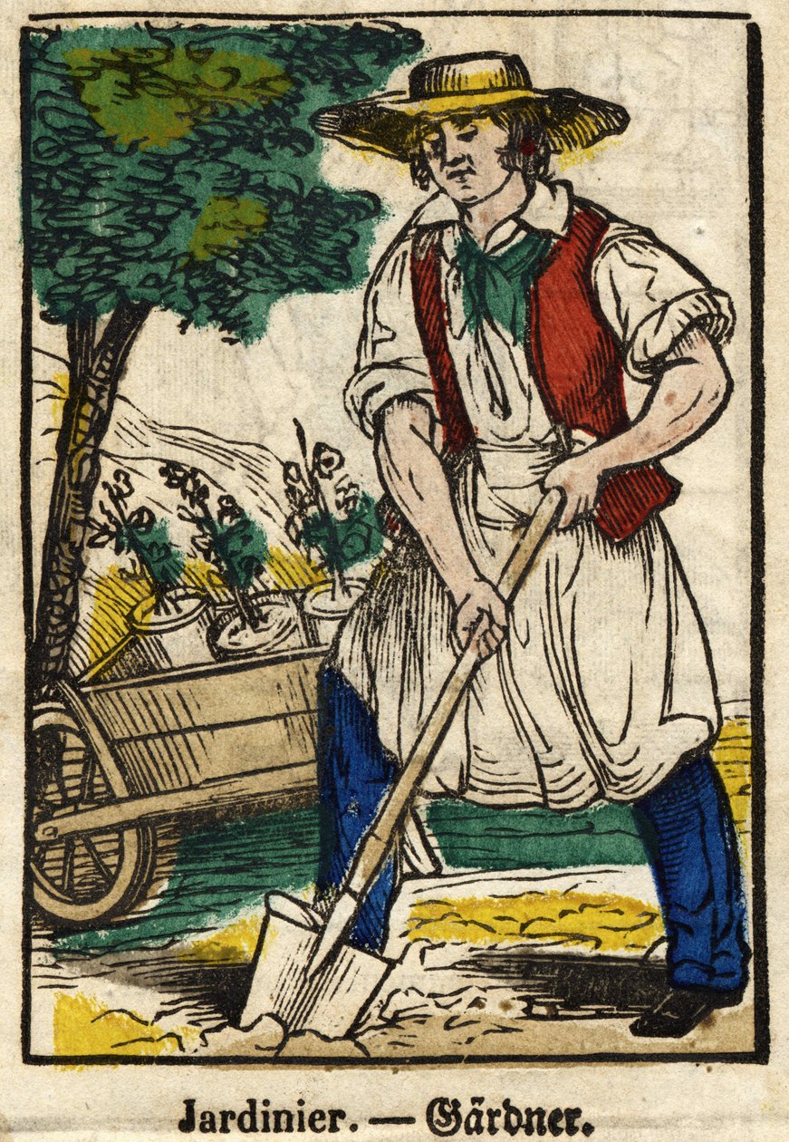 Trädgårdsmästare; Serie om handel, bild av Epinal från 1800-talet. av French School