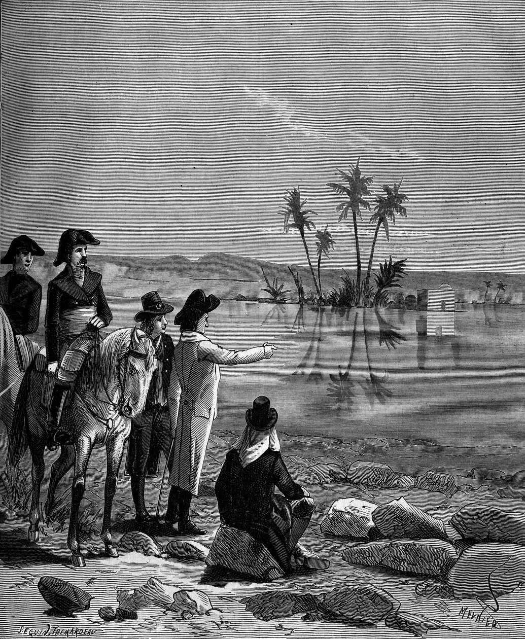 Gaspard Monge, greve av Peluse (1746 - 1818), fransk matematiker under fälttåget (expeditionen) i Egypten (1798-1801) observerade hägringens fenomen. av French School