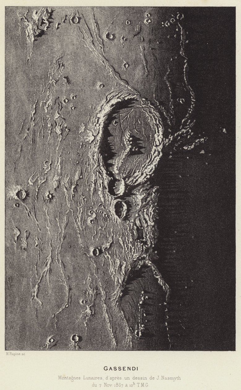 Gassendi, Lunar Mountains (litografi) av French School