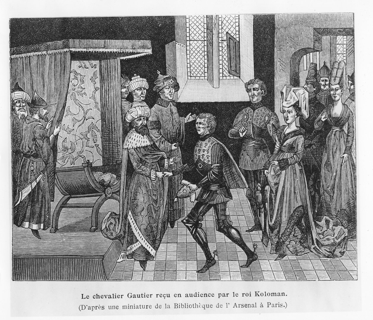 Gautier mottogs av kung Koloman av Ungern (gravyr) av French School