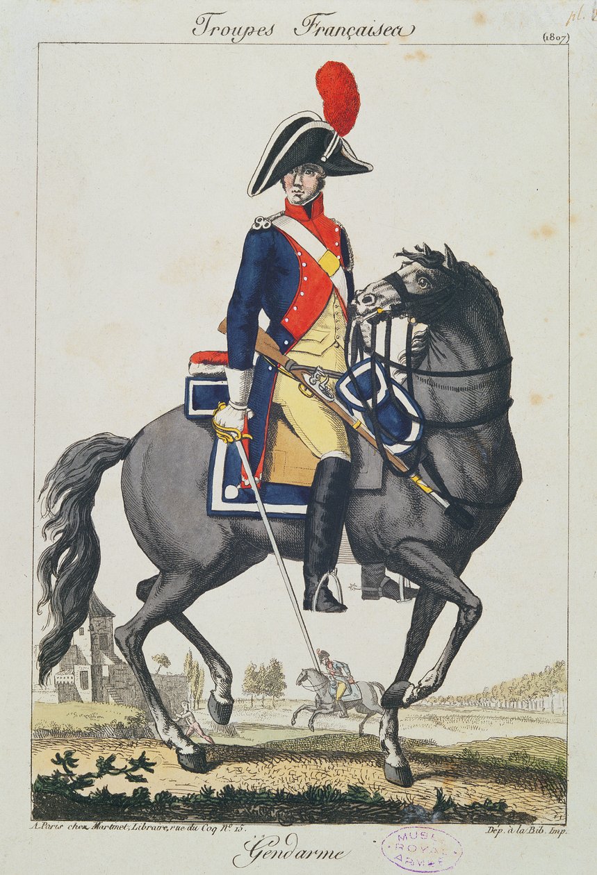 Gendarme på en häst, 1807 (färgstick) av French School