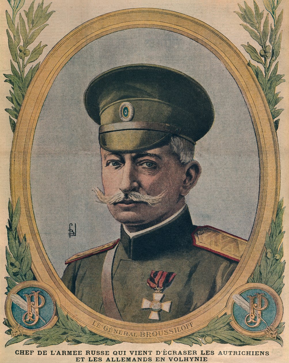 General Aleksei Brusilov, chef för den ryska armén som krossade österrikarna och tyskarna i Volhynien, framsidans illustration från Le Petit Journal, 2 juli 1916 av French School