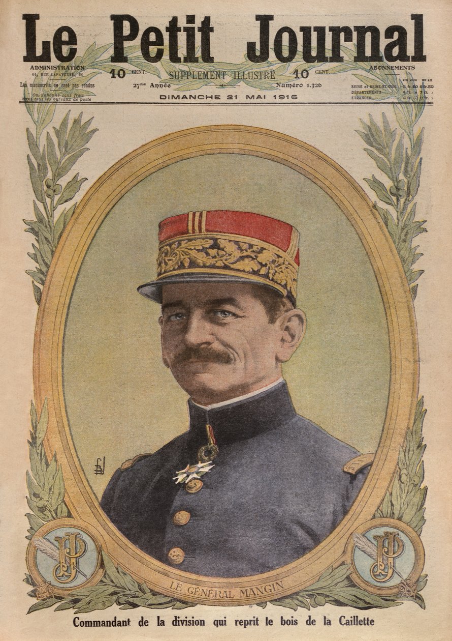 General Charles Mangin, framsidans illustration från Le Petit Journal, bilaga illustre, 21 maj 1916 av French School