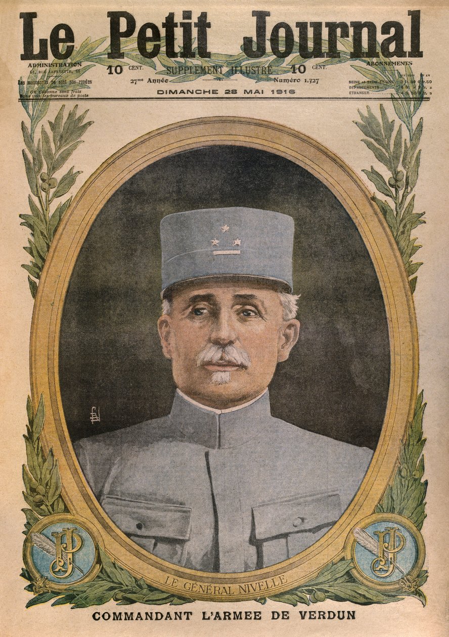 General Nivelle som befaller Verduns armé, framsidans illustration från Le Petit Journal, bilaga illustre, 28 maj 1916 av French School