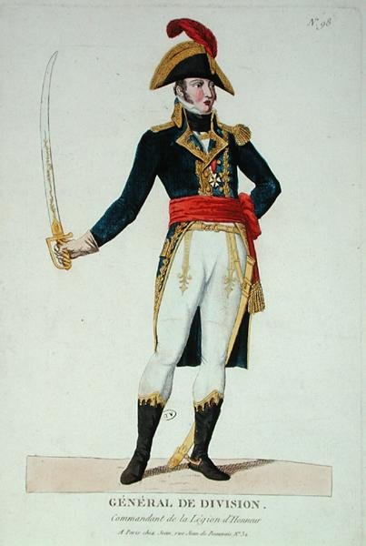 General för divisionen, befälhavare för hederslegionen (färgad gravyr) av French School
