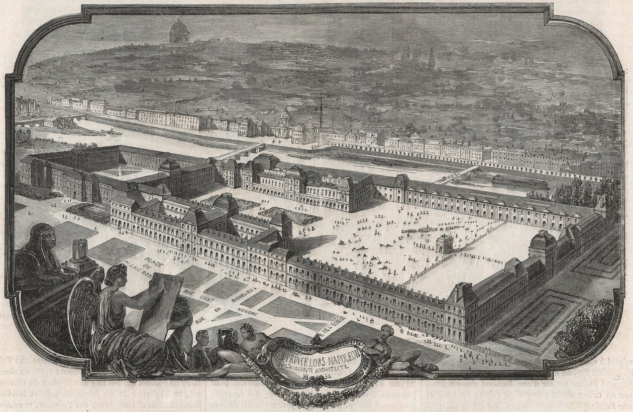 Översikt över Palais du Louvren och Tuilerierna 1852 - Gravyr i "Tableau-de-Paris"" av Edmond Texier 1852 av French School
