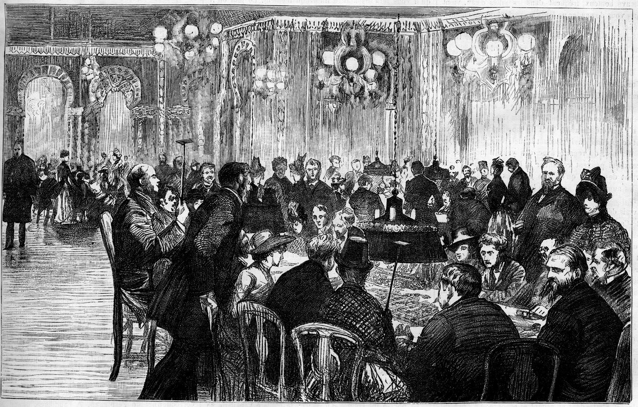Allmän vy av spelrummet på kasinot i Monte Carlo (Monte-Carlo). Gravyr i "" Le Monde Illustré"" av French School