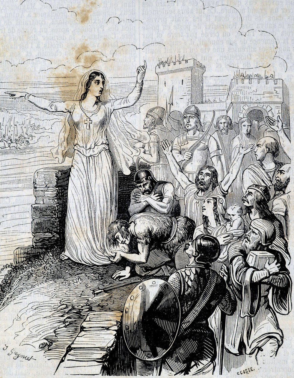 Genneviève lugnar folket i Paris - i "Histoire de France" av L.-P. Anquetil av French School