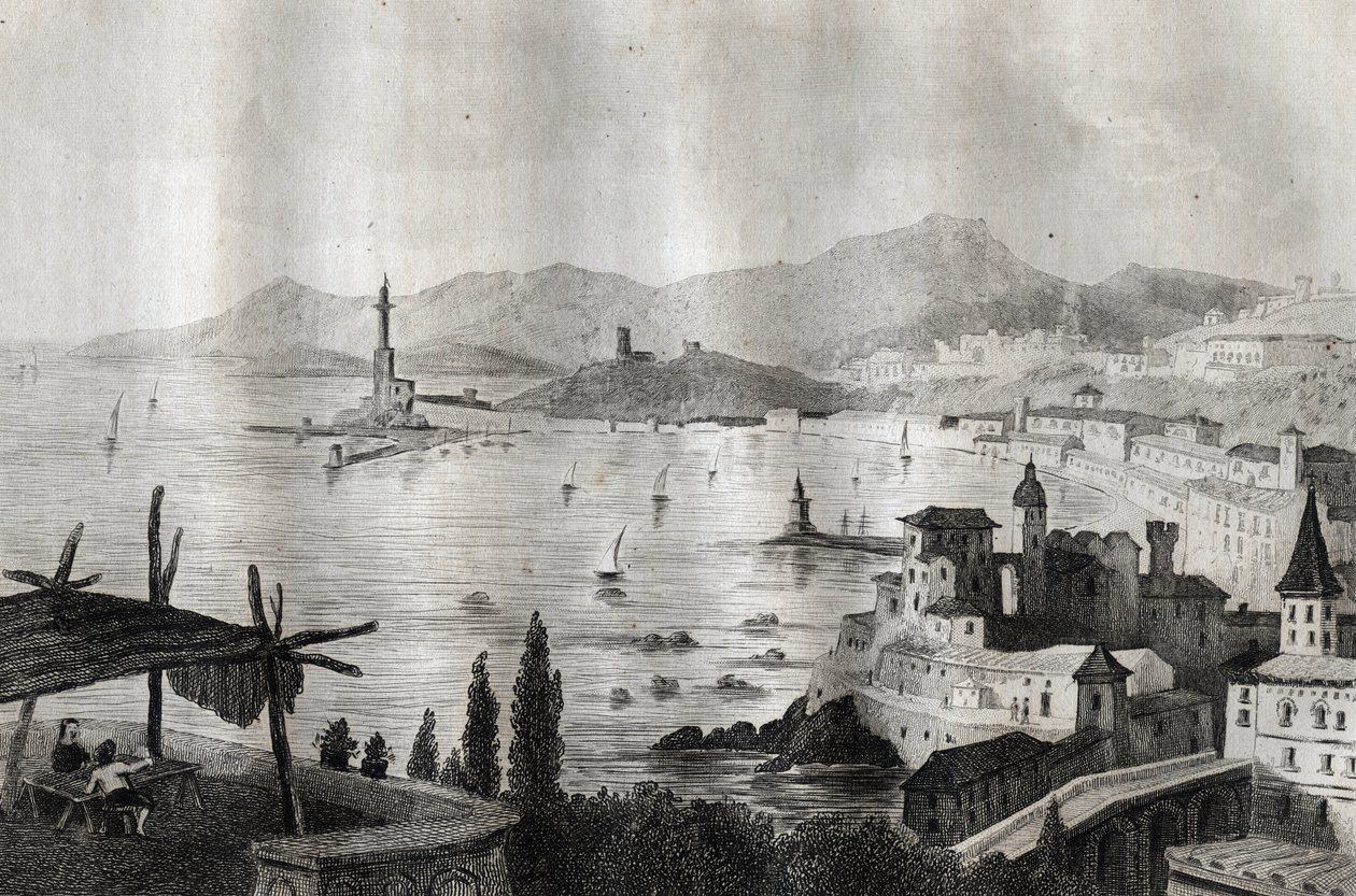 Genova - Gener - Genua - Gravyr från "" Pittoreska Italien"" av M. de Norvins, Ch. Nodier 1834-1836. av French School