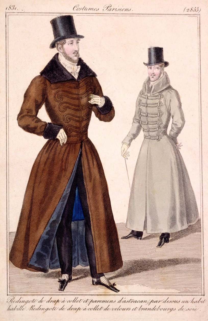 Gentlemans vinterrockar, från Costumes Parisiens 1779 av French School