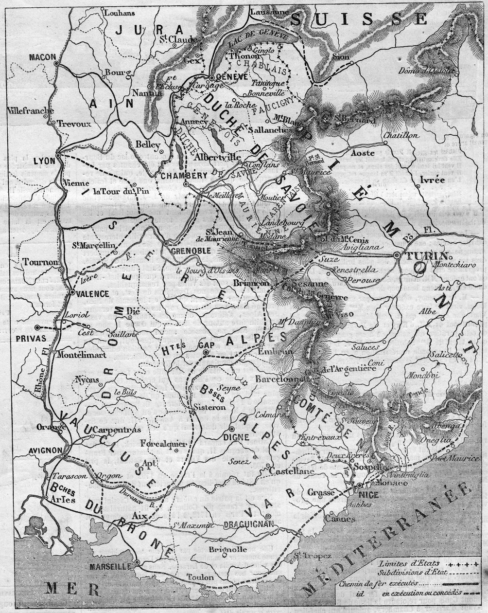 Geografisk karta över Duche de Savoie och greven av Nice av French School
