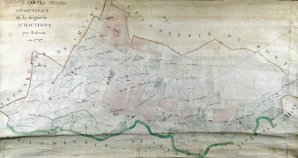 Geometrisk karta över Hauterives seigneury av Labrune 1787. av French School