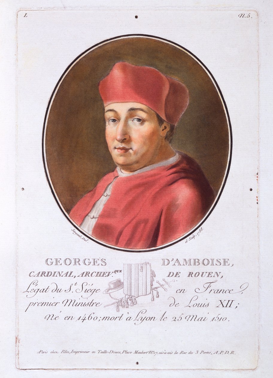 Georges dAmoise, från Portraits of Great Men, Illustrious Women, and Memorable Subjects of France, publicerad 1787-92 av French School