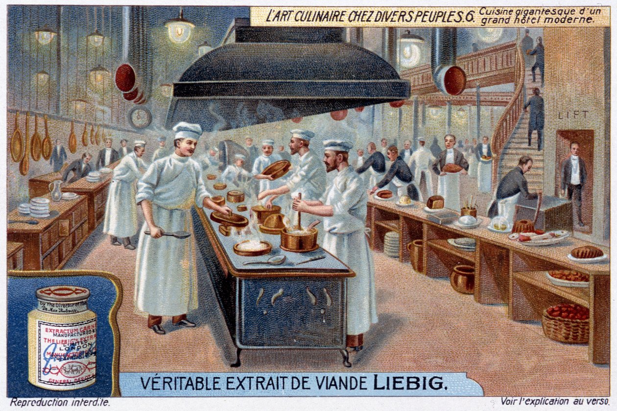Gigantisk mat av ett stort modernt hotell - chromo. av French School