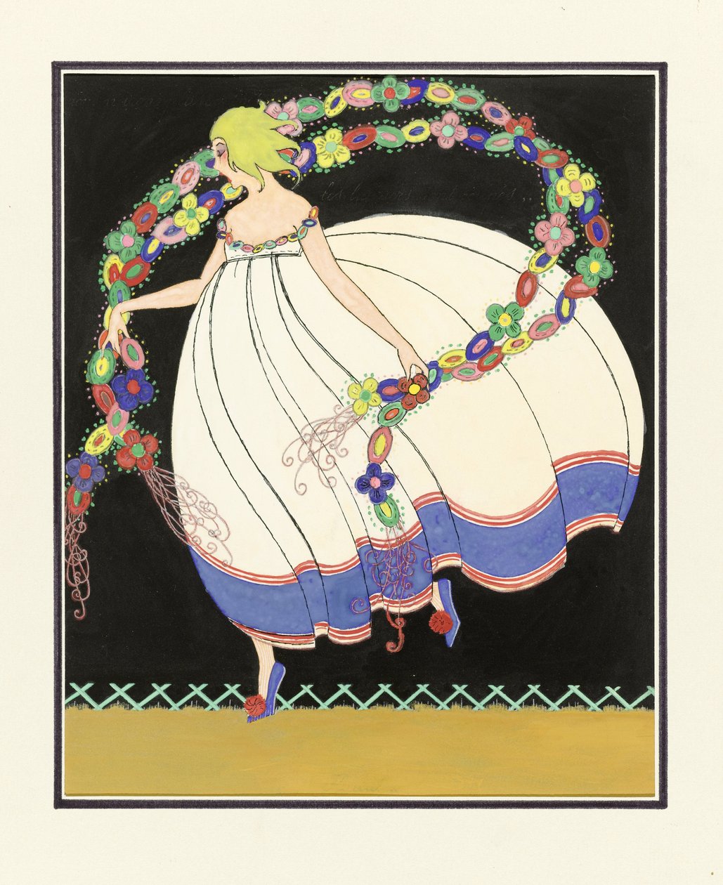 Girl Dancing with a Double Garland, pub. 1920 av French School