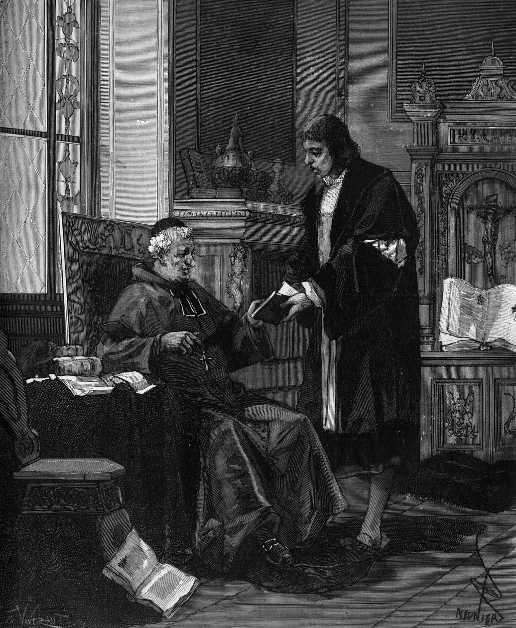 Girolamo Fracastoro känd som FRACASTOR (1478-1553). Italiensk humanist och läkare presenterar sin dikt för kardinal Bembo. av French School