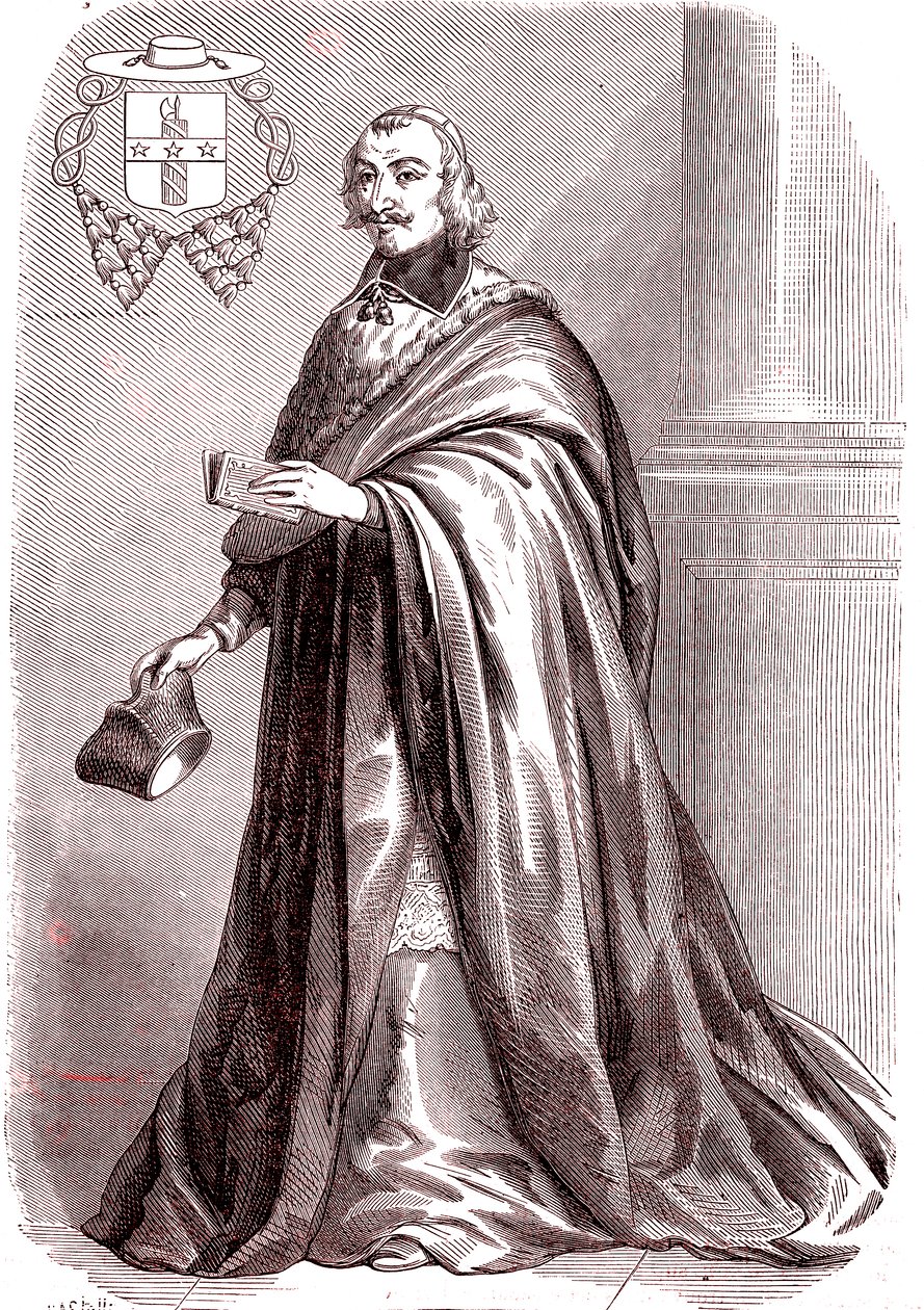 Giulio Raimondo Mazzarino, fransk kardinal och diplomat med italienskt ursprung.1865 (gravyr) av French School