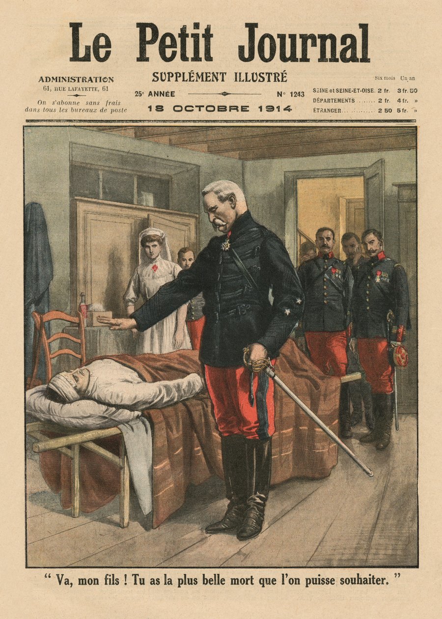 Gå, min son, du har fått den vackraste döden än man kan önska, framsidans illustration från Le Petit Journal, bilaga illustre, 18 oktober 1914 av French School