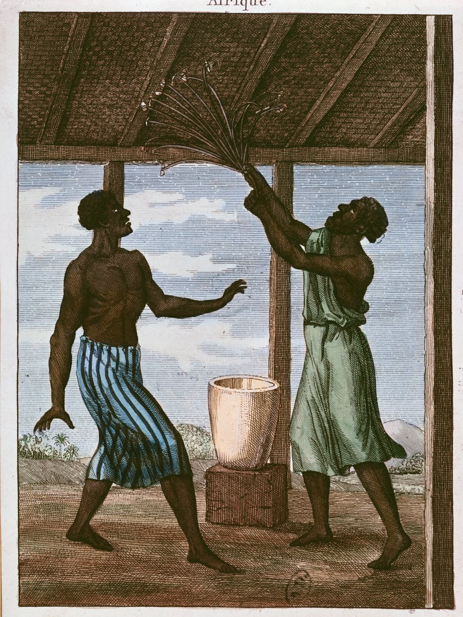 Gold Coast svart rådfrågar sitt öde, 1812 (färggravyr) av French School