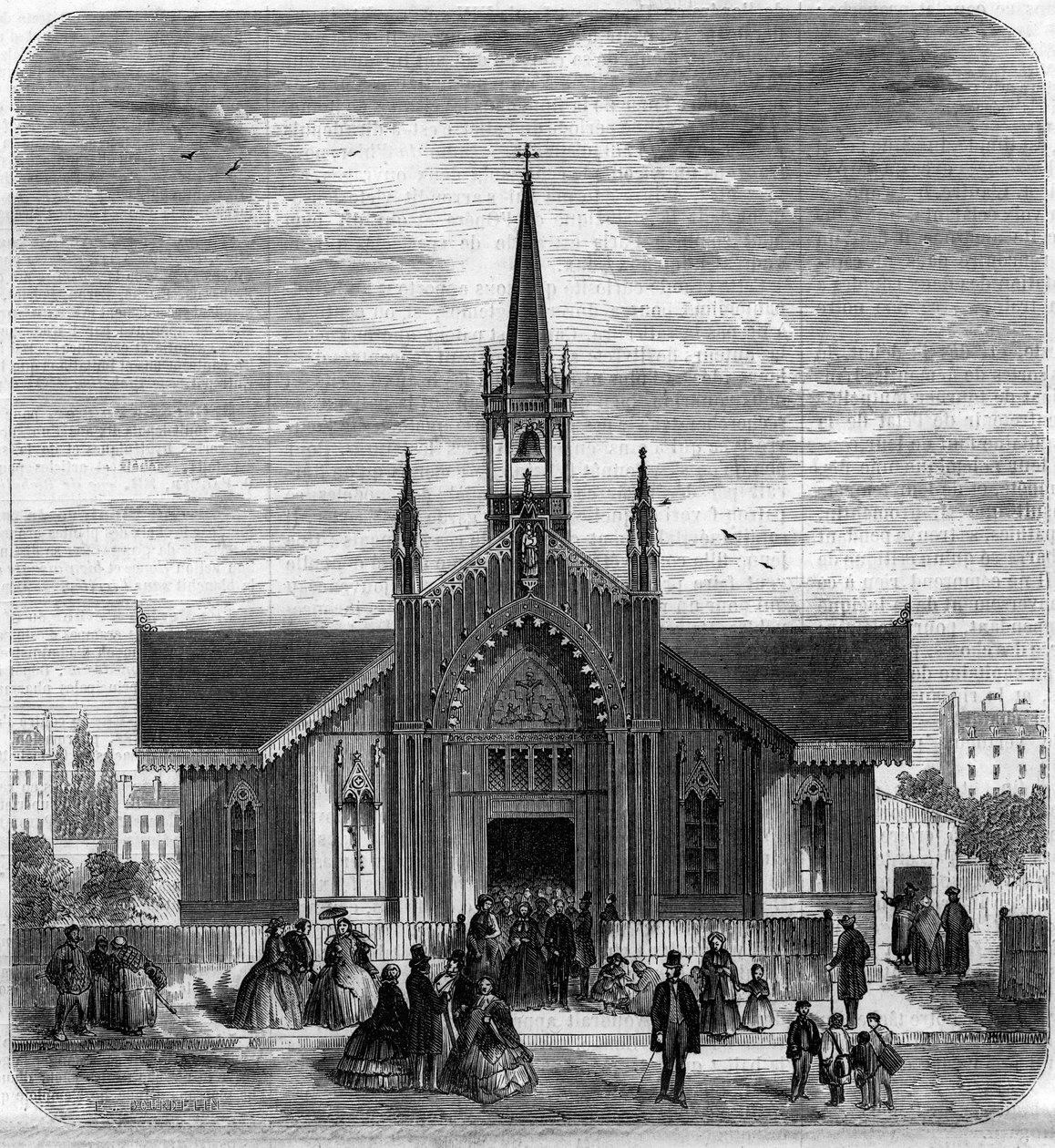 Gotisk arkitektur: utsikt över fasaden av kyrkan Sainte Marie des Champs, Paris av French School
