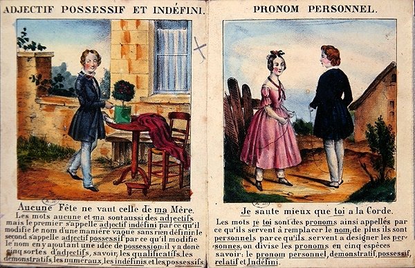 Grammatikbok för barn. c.1850 (färglitografi) av French School