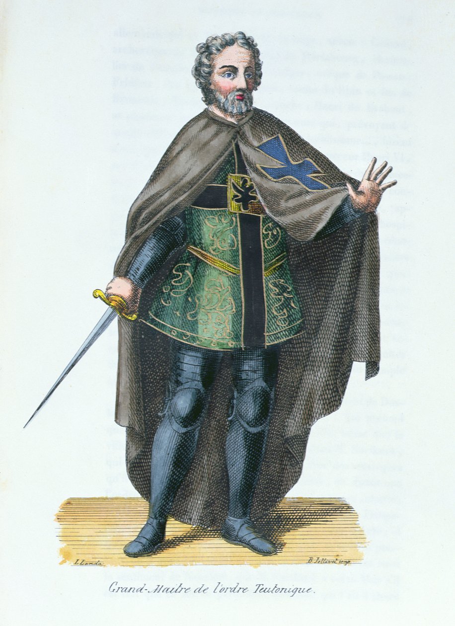Teutoniska ordens stormästare, illustration från Histoire et Costumes des Ordres Monastiques av Pierre Helyot (1660-1716), 1842 av French School