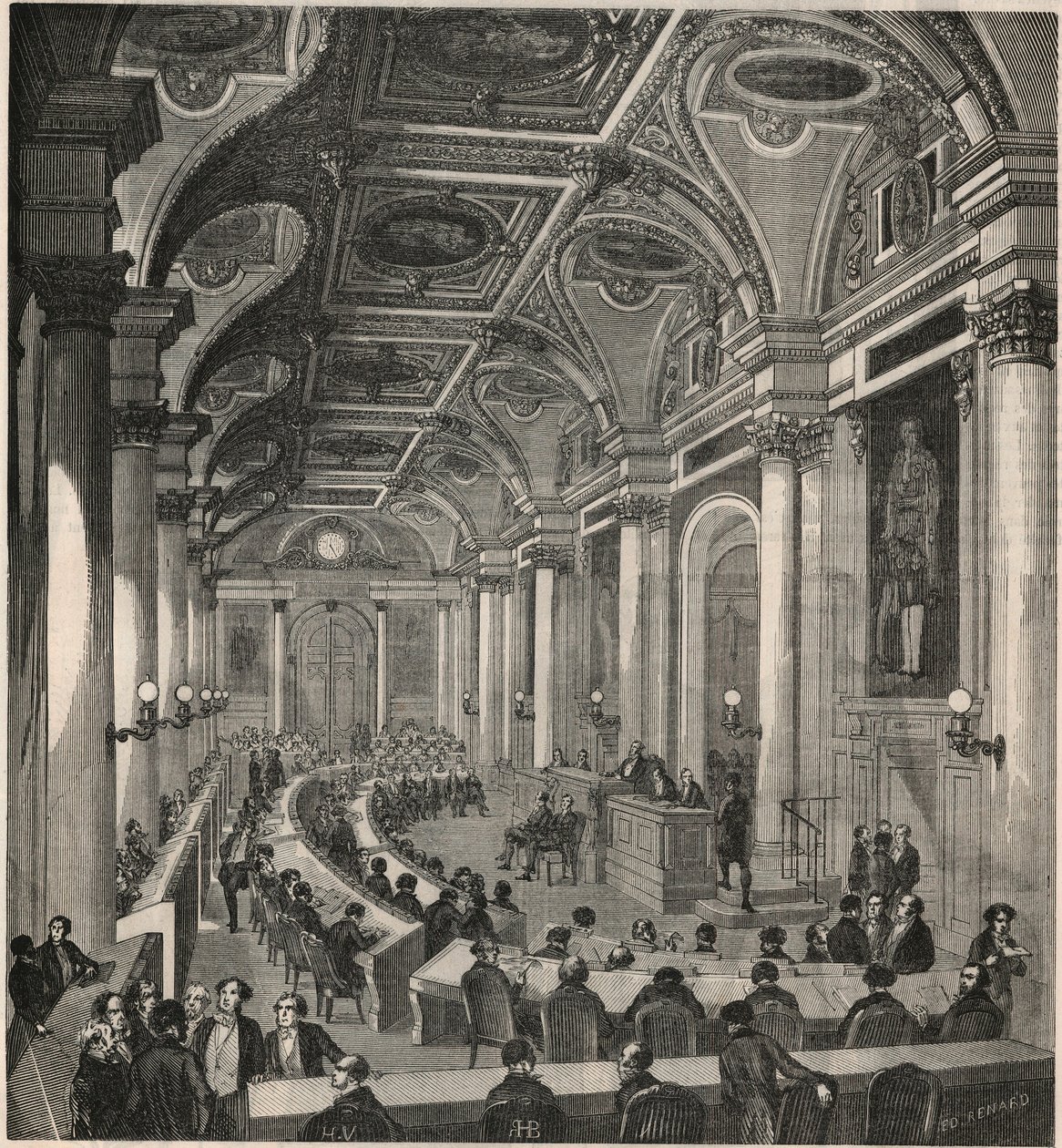 Stort mötesrum vid statsrådet i Paris - Gravyr i "Tableau-de-Paris" av Edmond Texier 1852 av French School