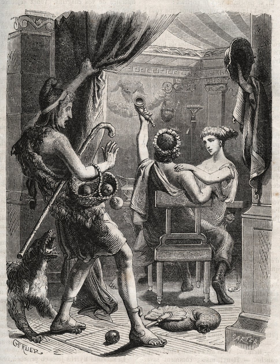 Grekisk mytologi: "" Detta rop kom från Paris"". Paris överraskar Helene med Peritanus. Gravyr från 1871 i "Histoire Des Cocuses Celebres"" av Henry de Kock (1819-1892). av French School