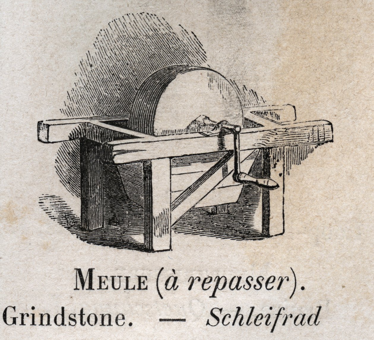 Grindstone i "" vokabulären illustrerar vanliga ord"" av Armand Le-Brun. 1890 av French School