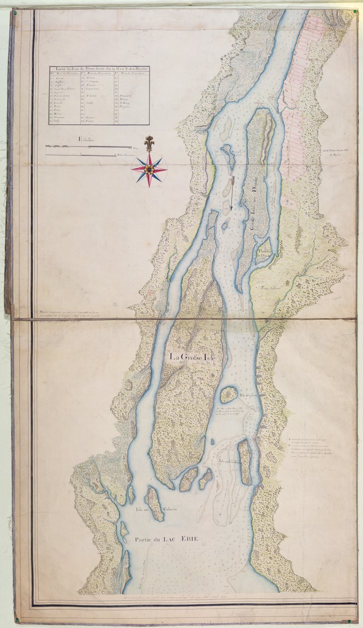 Grosse Isle och en del av Lake Erie, 1796 (penna, bläck och wc på papper) av French School