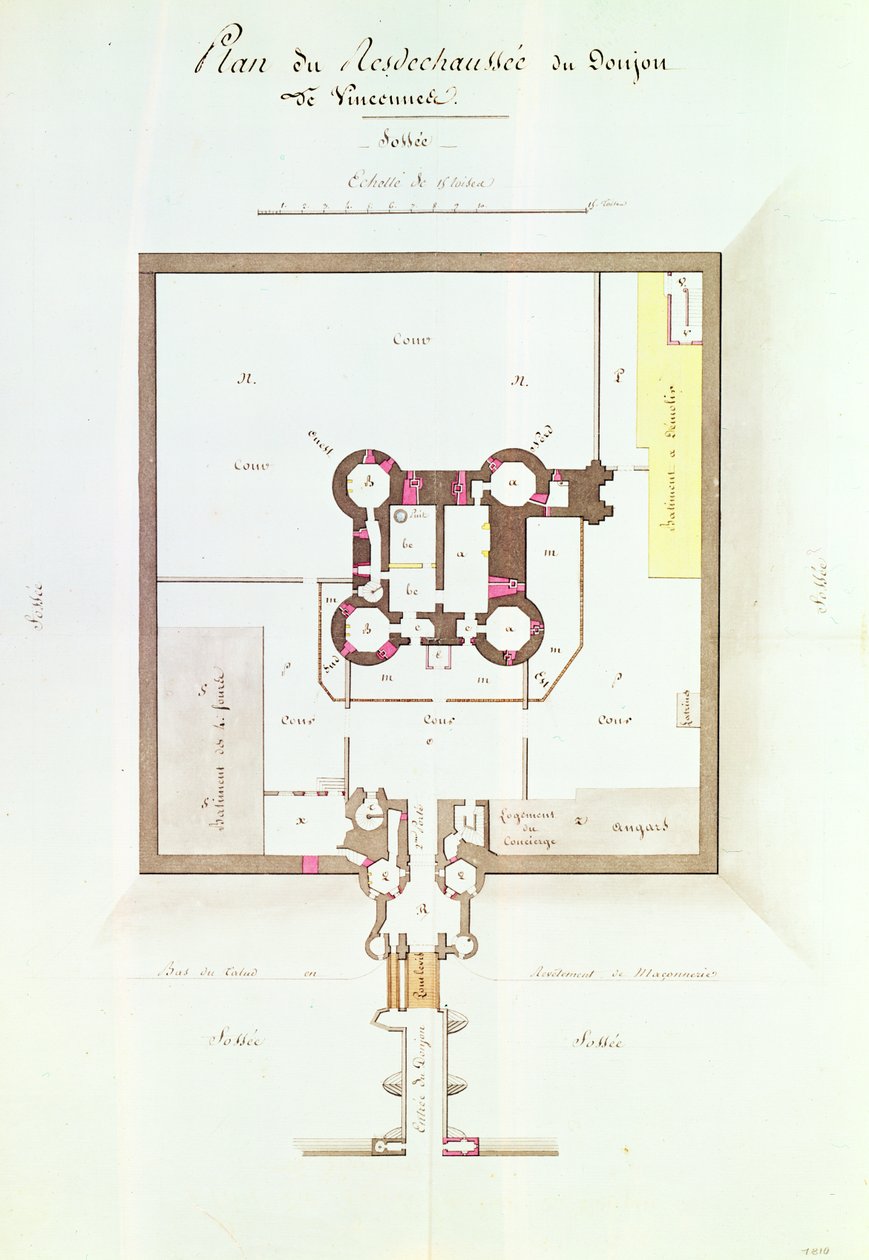 Bottenplan för Vincennes fängelse, 1810 (penna och bläck) av French School