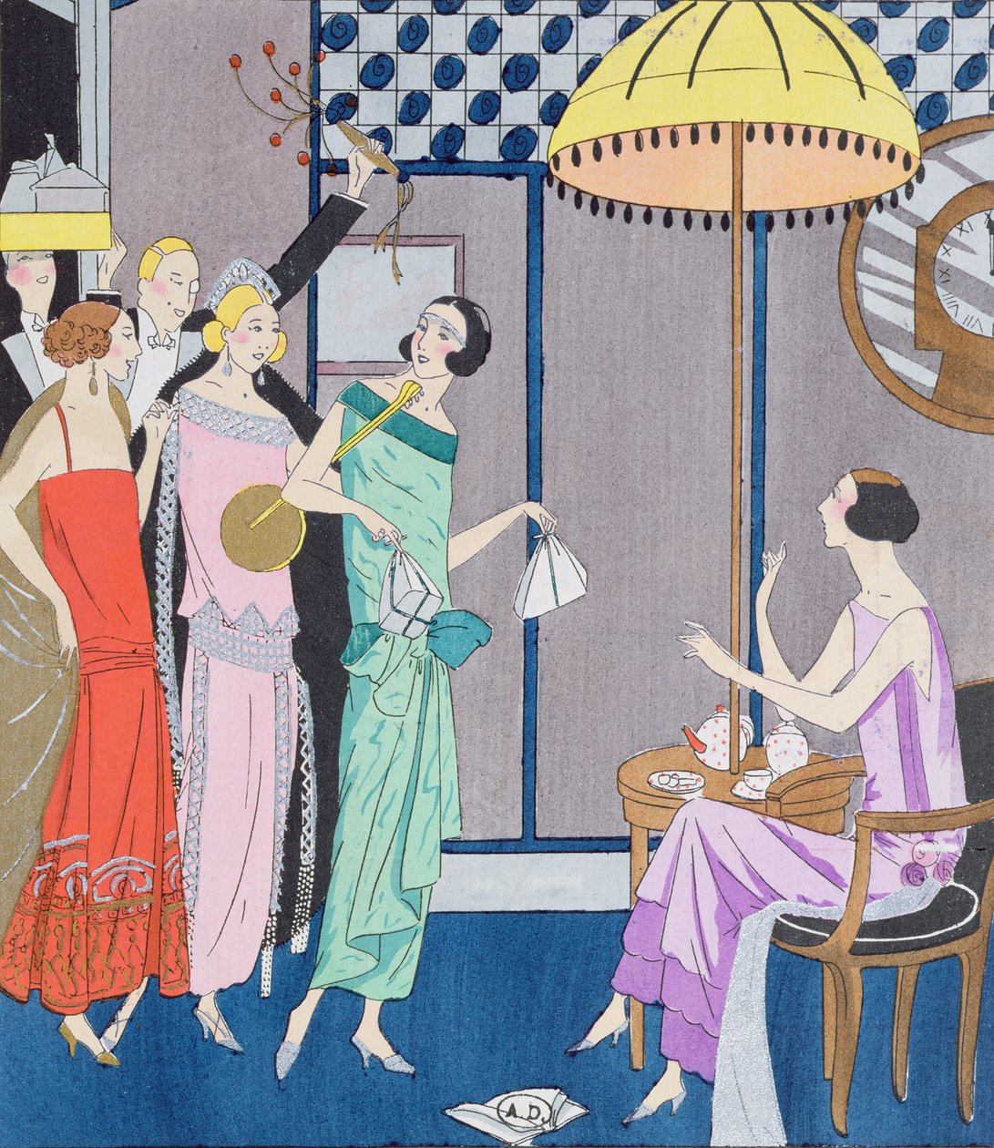 Gäster som anländer till nyårsafton, modetallrik från Art, Gout, Beaute, 1923 av French School