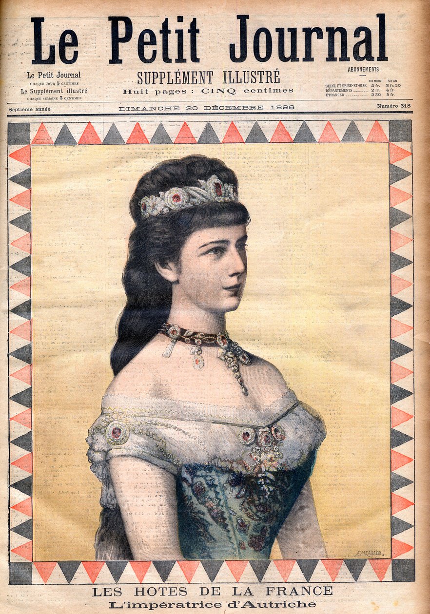 Gäster i Frankrike: Kejsarinnan Elisabeth (Sissi), gemål till Francis Joseph I av Österrike i "Le Petit Journal" 20 december 1896 (gravyr) av French School