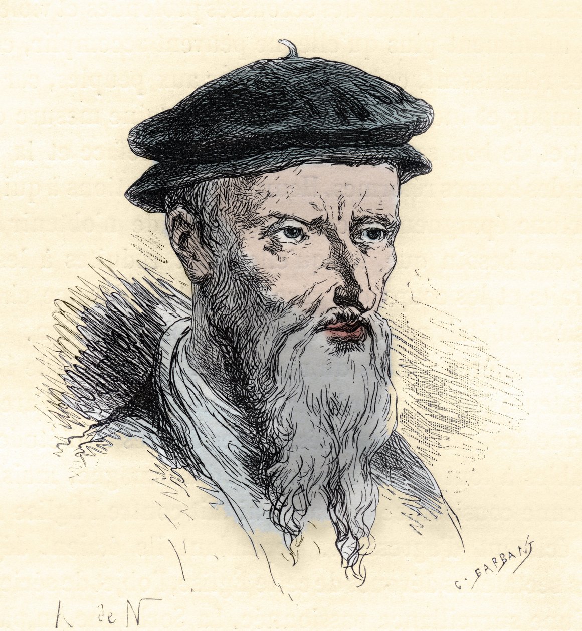 Guillaume Farel - William Farel - 1489-1565 - gravyr från "" Frankrikes historia berättad för mina barnbarn"" - av Francois Guizot - 1872-1876 av French School