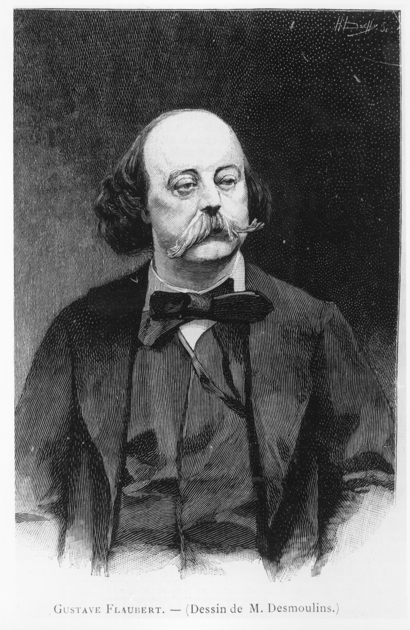Gustave Flaubert, efter en teckning av M. Desmoulins, graverad av Henri Dochy (1800-talet) av French School