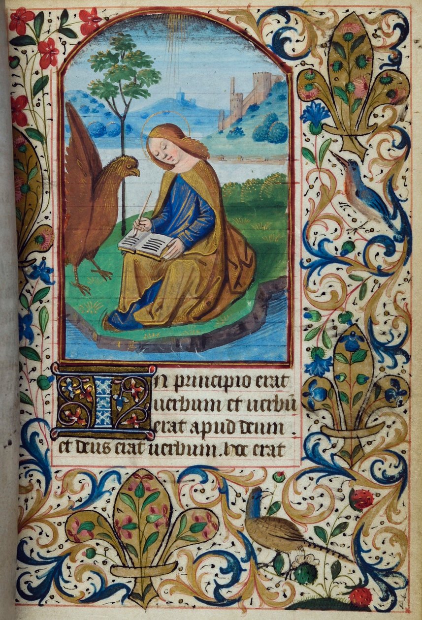 H/L-3-3 fol. 14r St John the Evangelist, från Time Book, Use of Paris, mitten av 1400-talet av French School