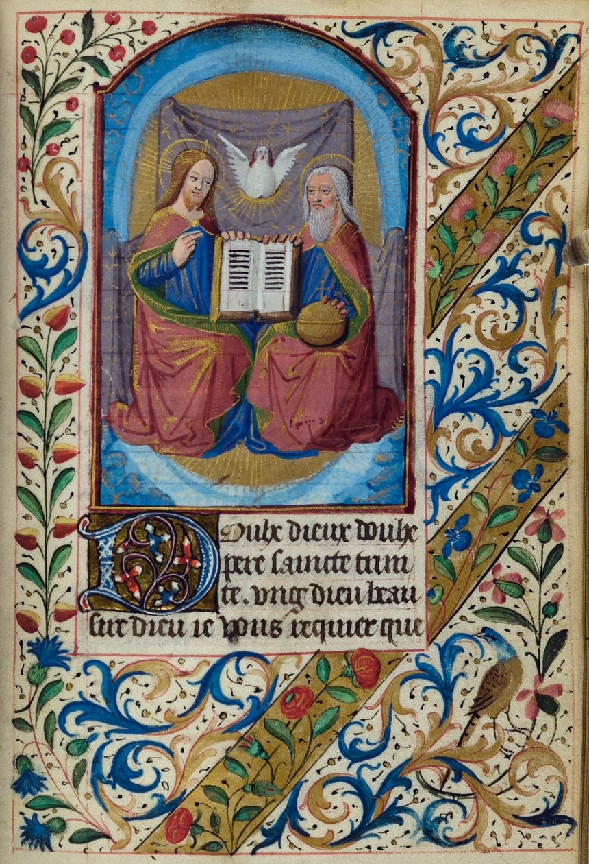 H/L-3-3 fol. 153r Holy Trinity, från Book of Hours, Use of Paris, mitten av 1400-talet av French School