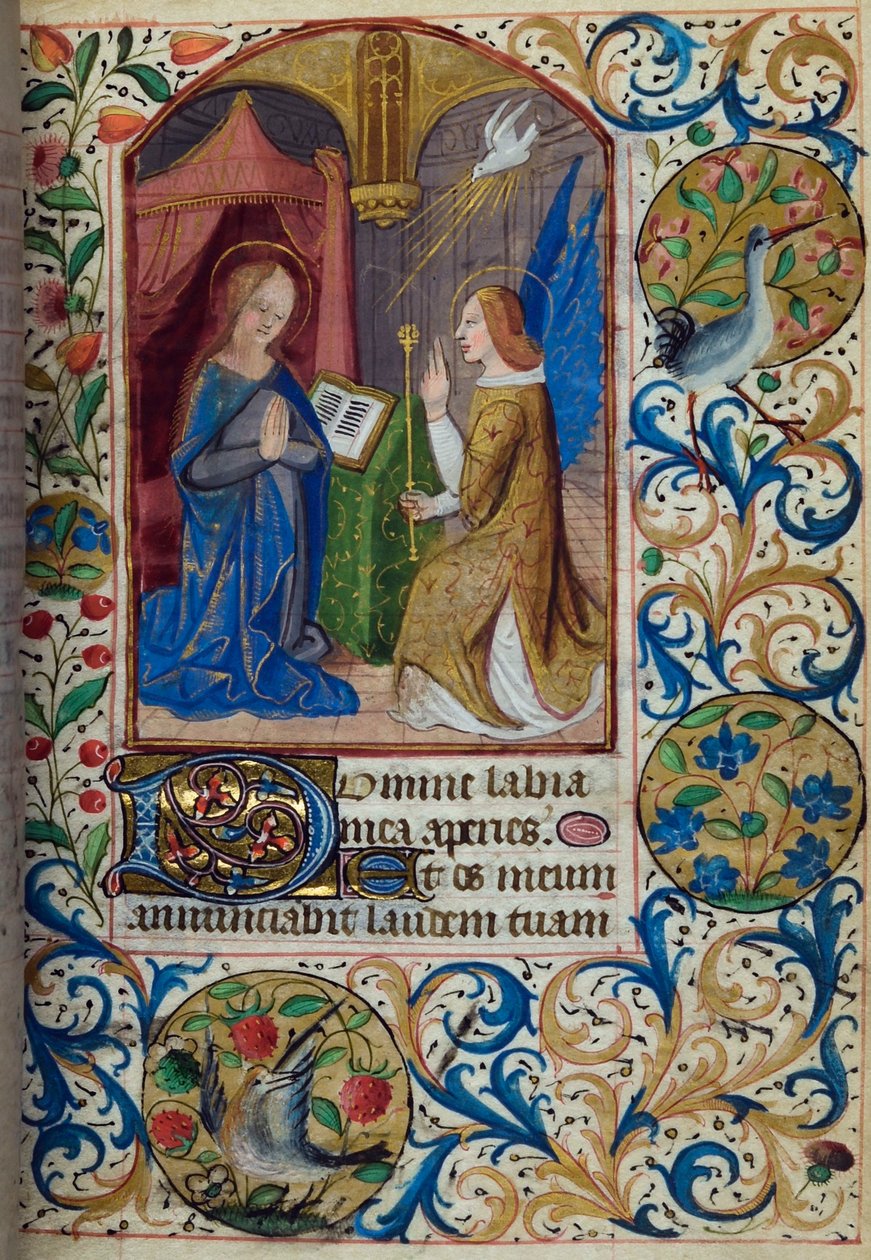 H/L-3-3 fol. 26r Bebådelsen, från Timmarnas bok, Användning av Paris, mitten av 1400-talet av French School