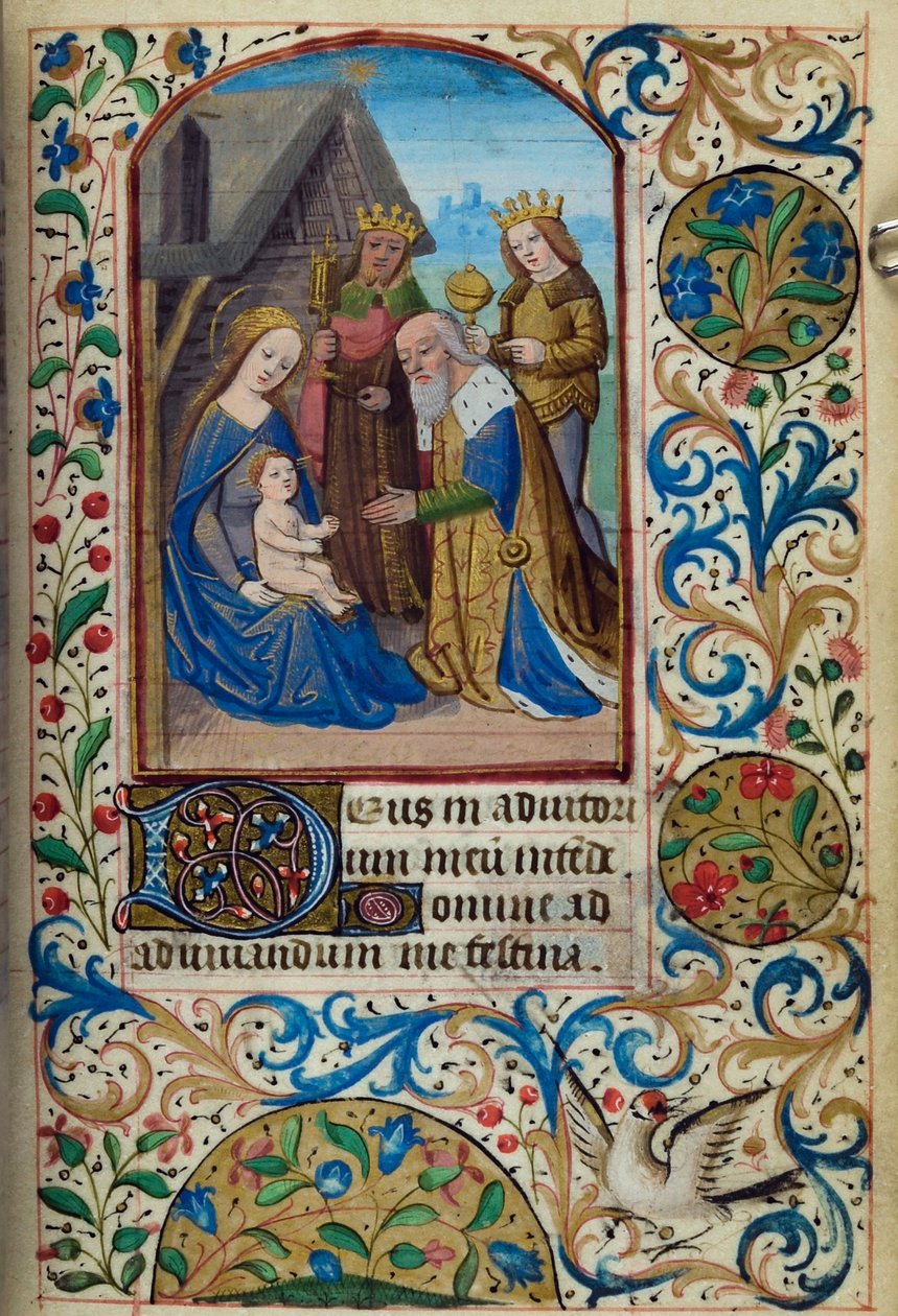 H/L-3-3 fol. 66r Adoration of the Magi, från Book of Hours, Use of Paris, mitten av 1400-talet av French School