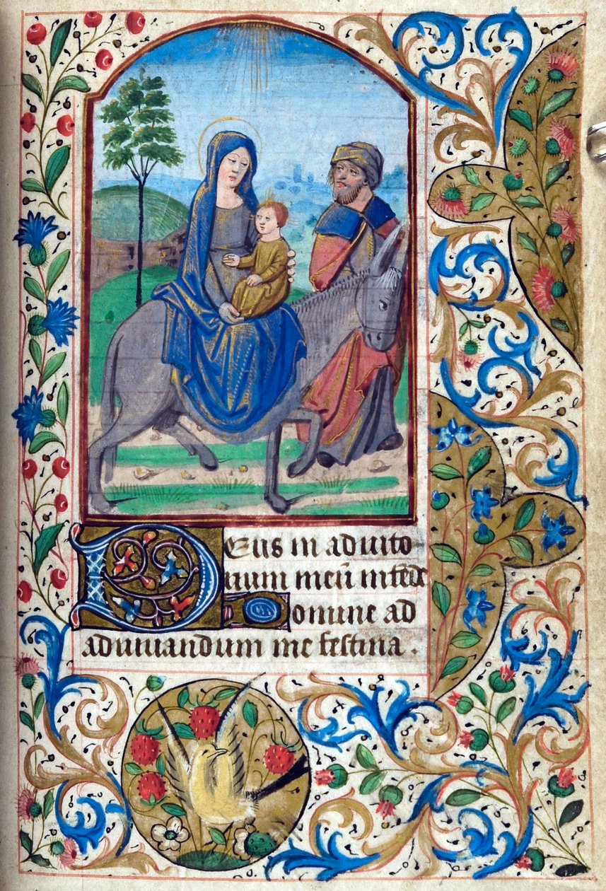 H/L-3-3 fol. 74r Flight into Egypt, från Book of Hours, Use of Paris, mitten av 1400-talet av French School