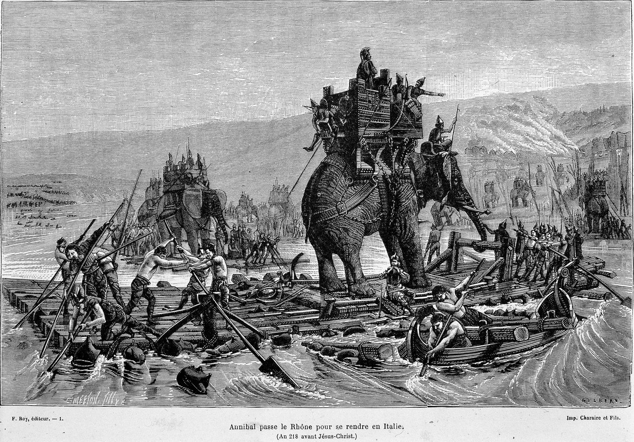 Hannibal passerar Rhone till Italien (år 218 f.Kr.) - i "Frankrike och fransmännen genom århundradena"" av French School